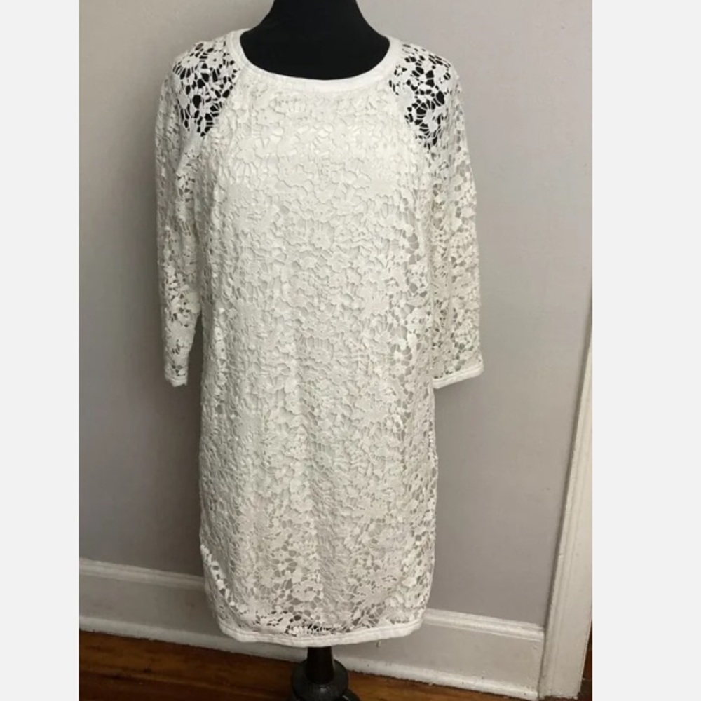 7-2 Ann Taylor white dress lace crochet overlay 10 NWT NEW feminine romantic